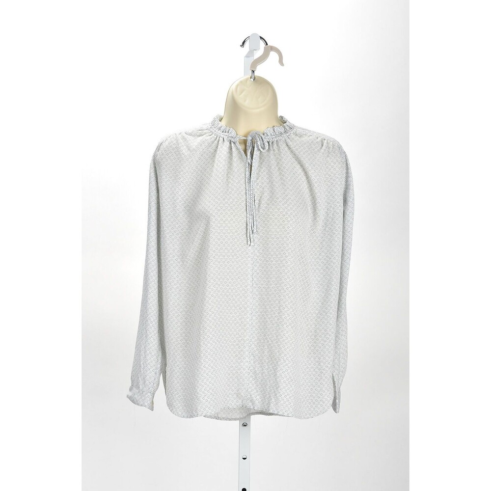 Ann Taylor Factory Chiffon Graphic Long Sleeve Blouse Ruffle Collar Size XSP